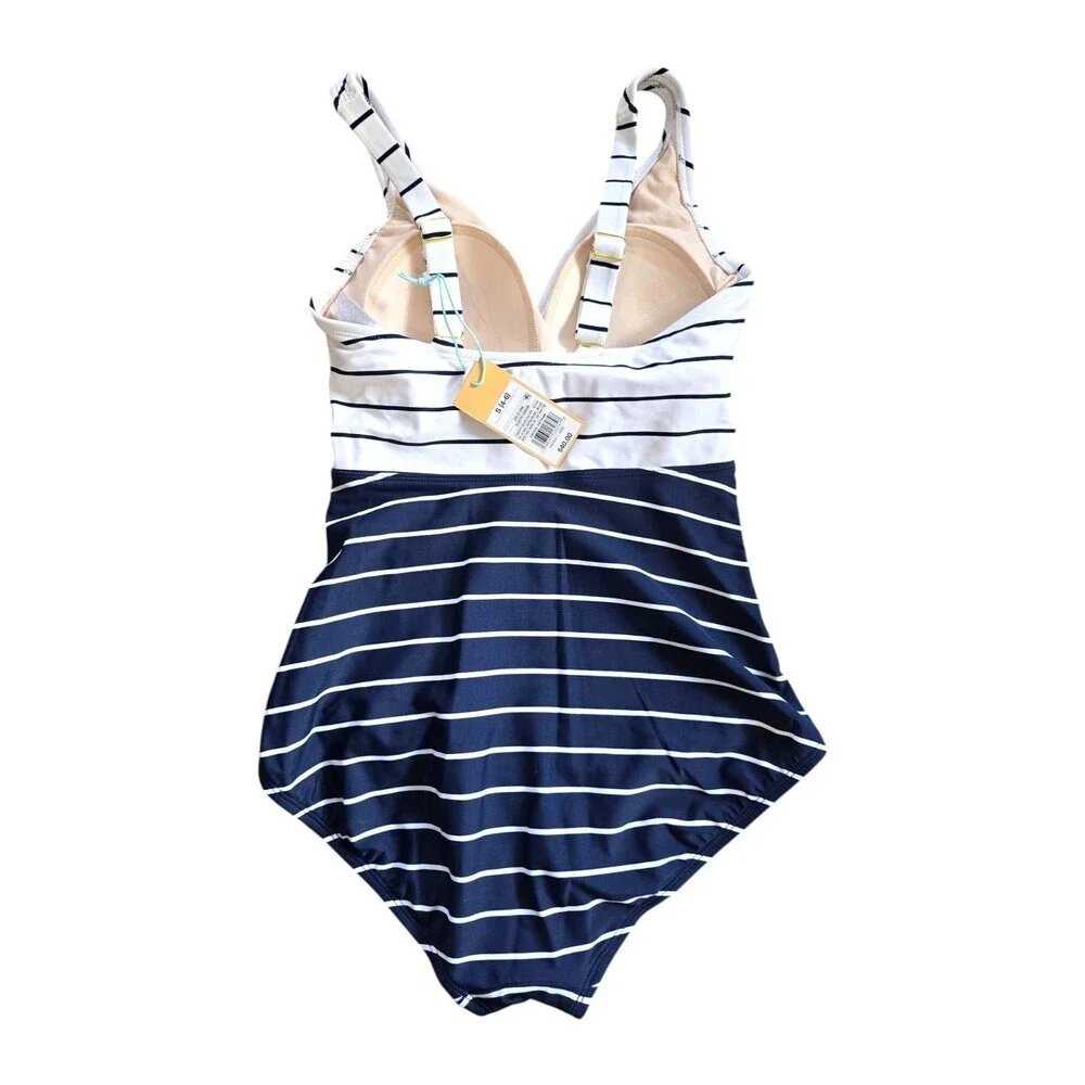 Kona Sol Striped One Piece Swimsuit in Navy and White Size S NWT